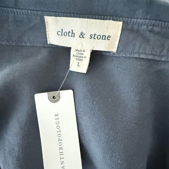 ANTHROPOLOGIE Cloth & Stone Lyocell Button Down Raw Hem Silver Star Shirt Size L - Picture 10 of 10